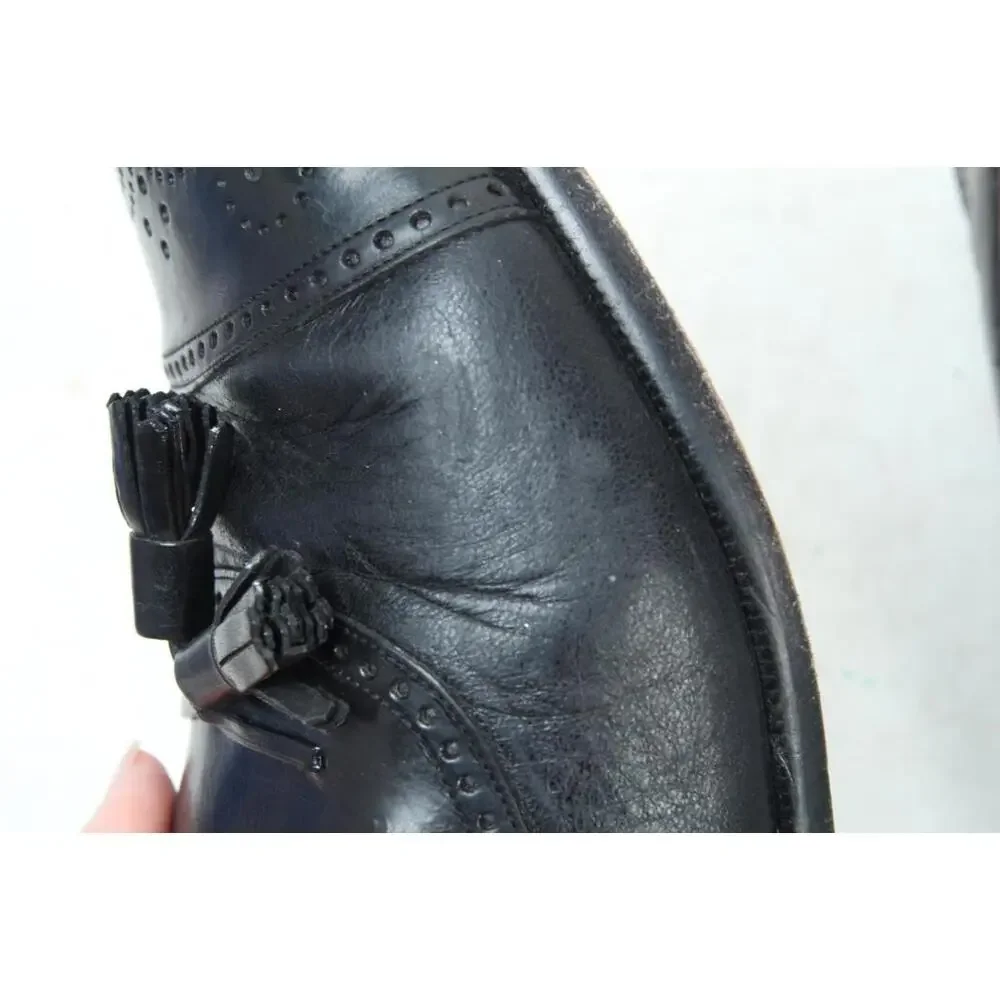 Mezlan Havana Black Leather Wingtip Tassel Loafers Men's US 10